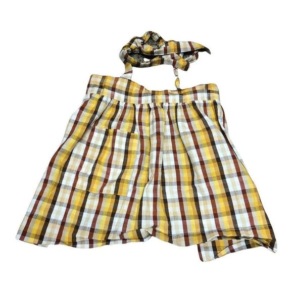 Handmade Vintage Server Apron w/ Tie Strings Yellow Black Red Plaid Cottagecore - Picture 1 of 5